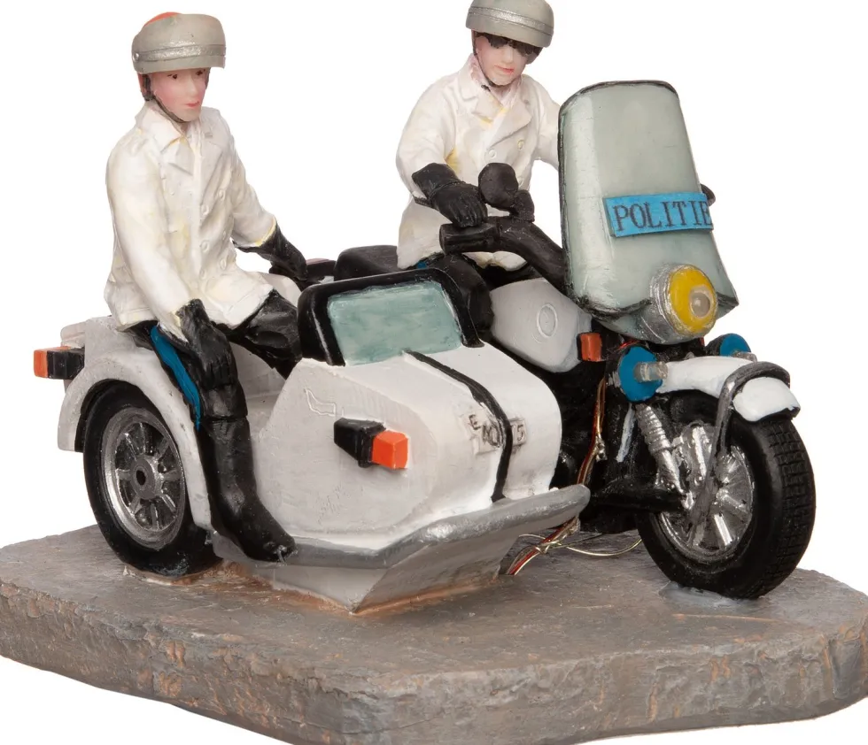 Intratuin De Brink kerstdorpminiatuur politie zijspan 7,3 x 9,8 x 7,8 cm