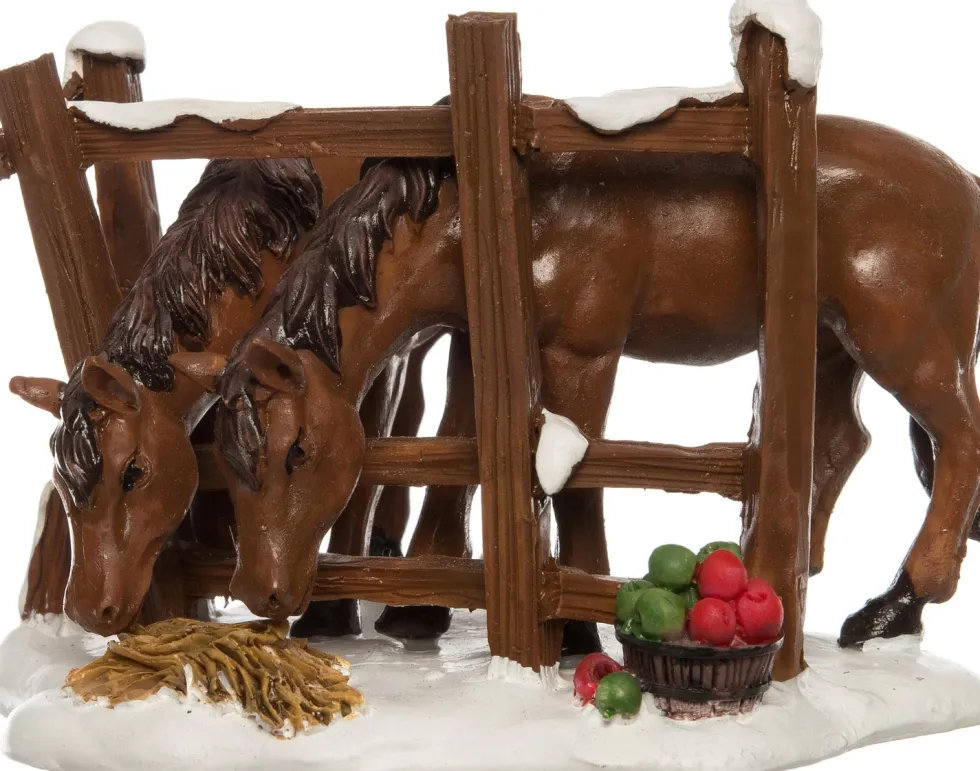 Intratuin De Brink kerstdorpminiatuur paarden 9 x 8 x 6,5 cm