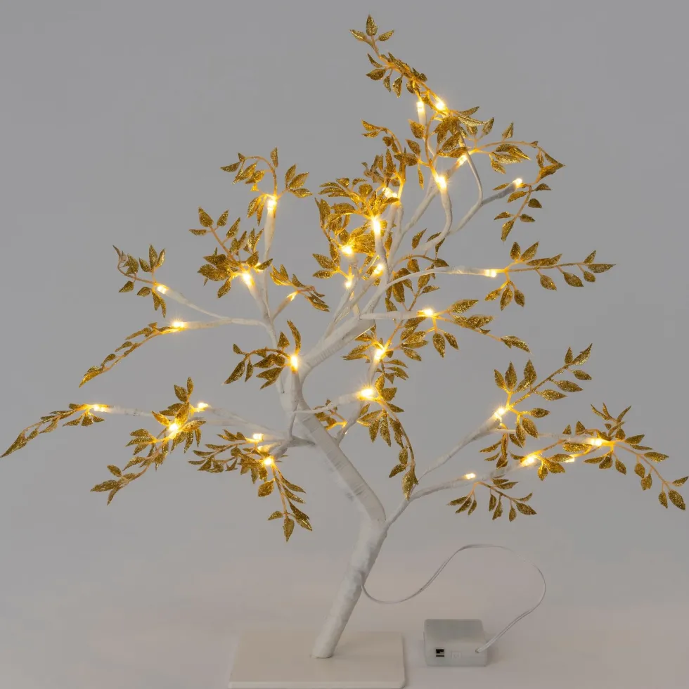 Intratuin decoratieboom blad wit / goud met verlichting 14 x 14 x 45 cm