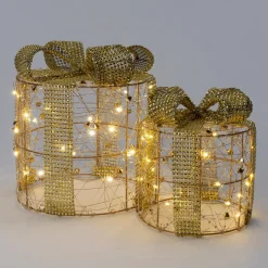 Intratuin decoratieboom Helmia cadeau goud met verlichting D 20 H 23 cm