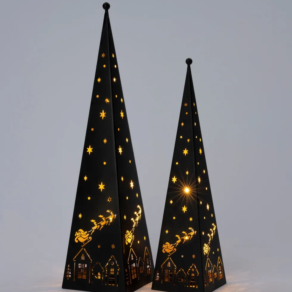 Intratuin decoratieboom Soenda kegel arreslee zwart met verlichting 10 x 10 x 41 cm