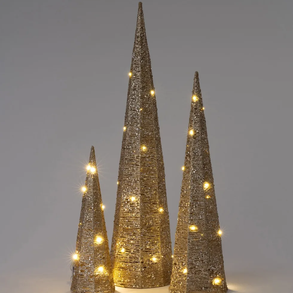 Intratuin decoratieboom Torla kegel goud met verlichting D 12 H 40 cm