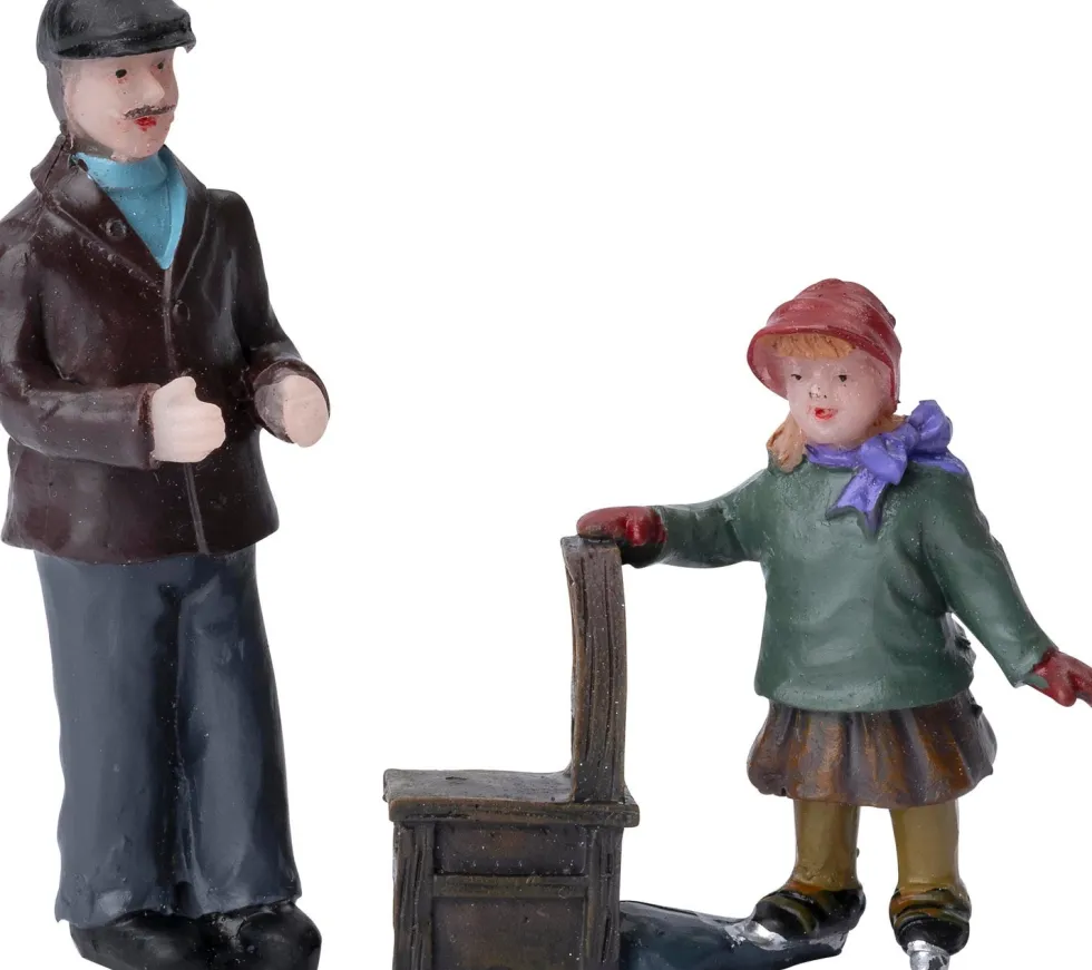 Intratuin Holland kerstdorpminiatuur leren schaatsen 9 x 4,3 x 14 cm 2-delige set