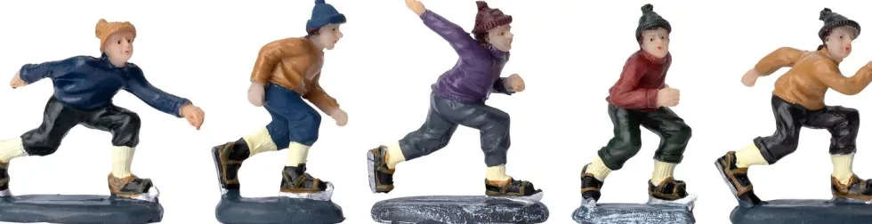 Intratuin Holland kerstdorpminiatuur koplopers schaatsen 9 x 4,3 x 14 cm 5-delige set