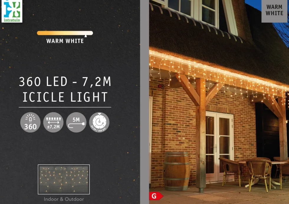 Intratuin ijspegelverlichting met 360 lampjes warm white 7,2 m