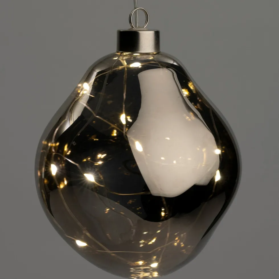 Intratuin kerstbal Avoca semitransparant antraciet met verlichting D 12 cm