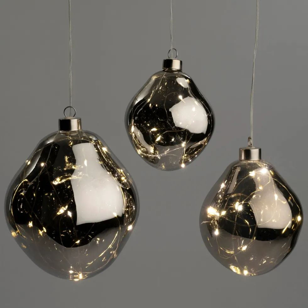 Intratuin kerstbal Avoca semitransparant antraciet met verlichting D 12 cm