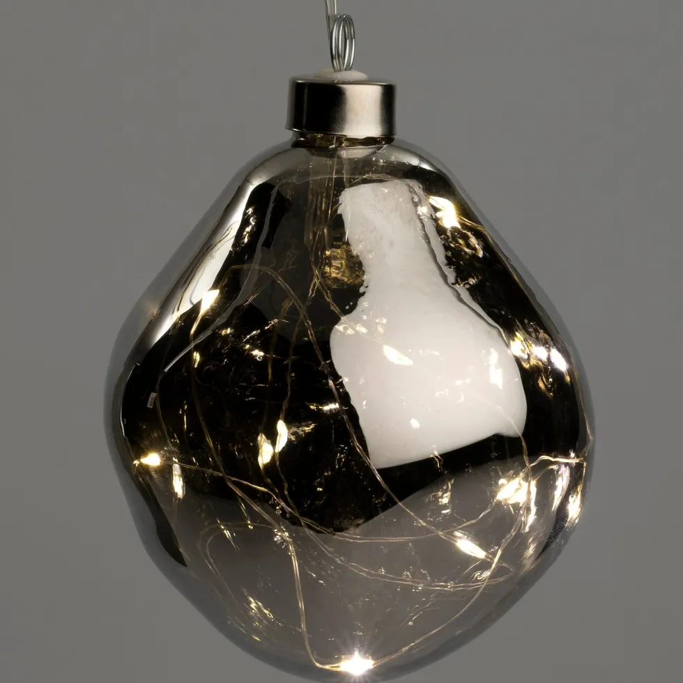 Intratuin kerstbal Avoca semitransparant antraciet met verlichting D 10 cm