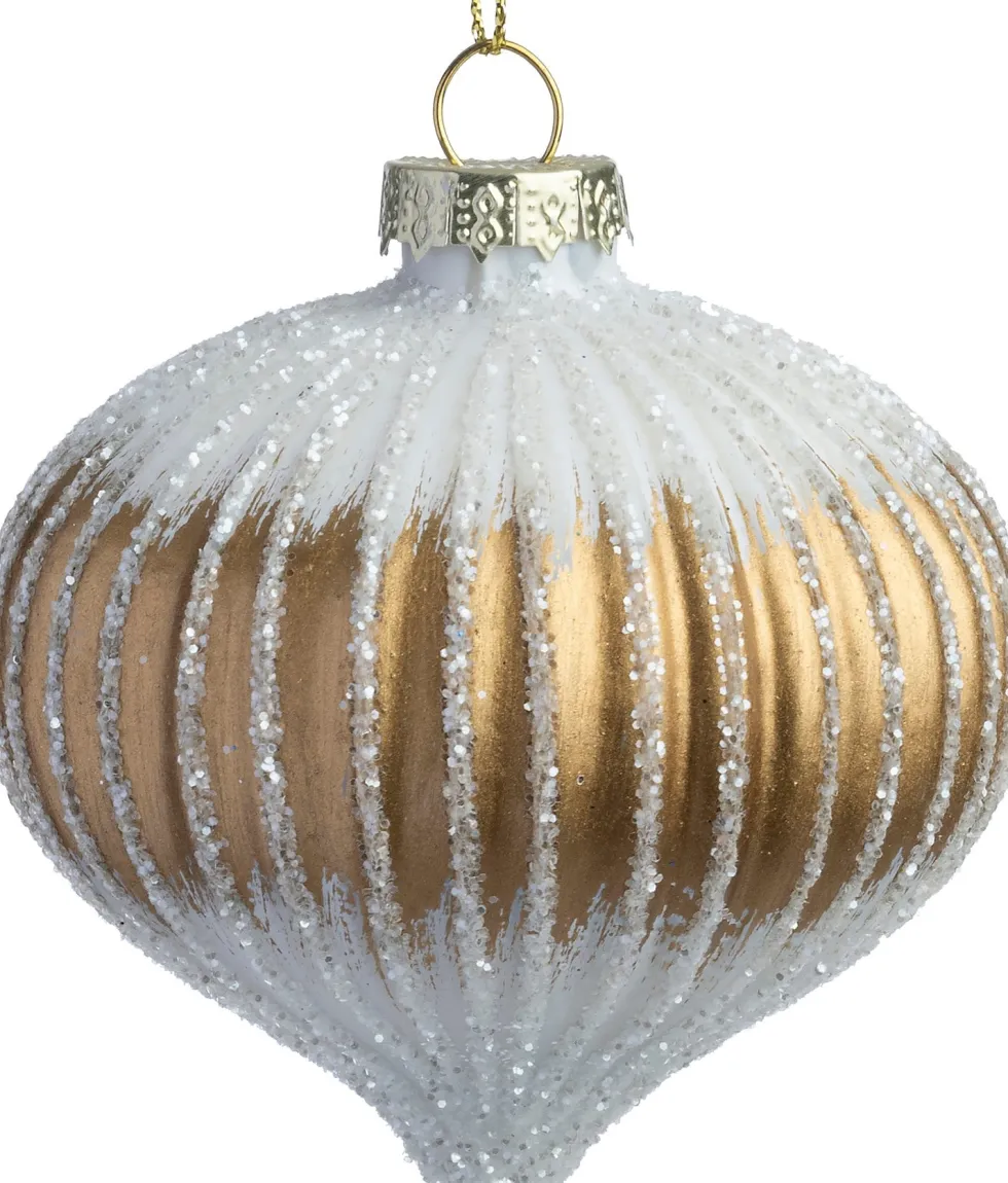 Intratuin kerstbal Bankend goud / wit ui D 8 cm