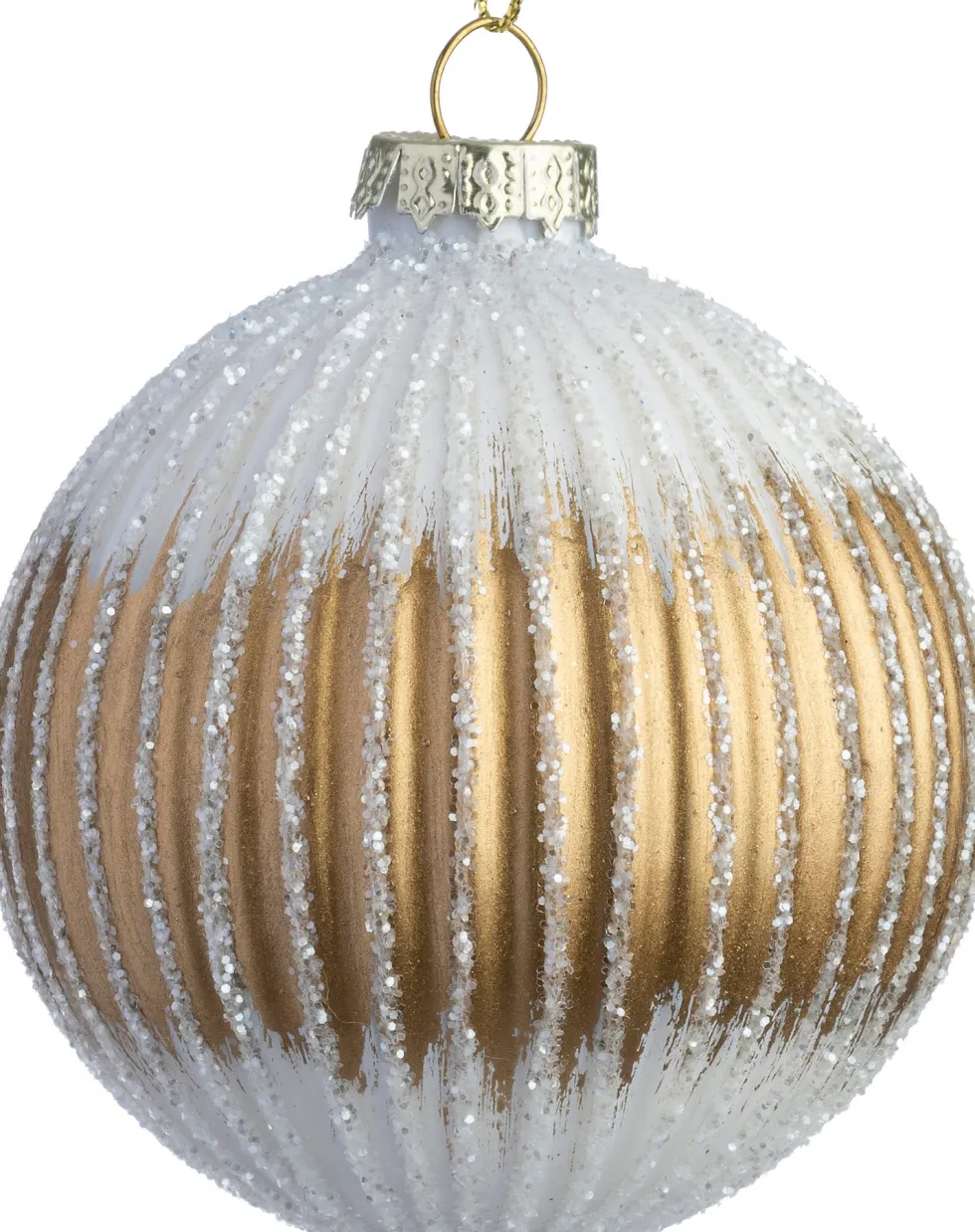 Intratuin kerstbal Bankend goud / wit D 8 cm