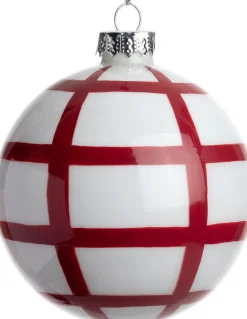 Intratuin kerstbal Beeston wit / rood ruit D 8 cm
