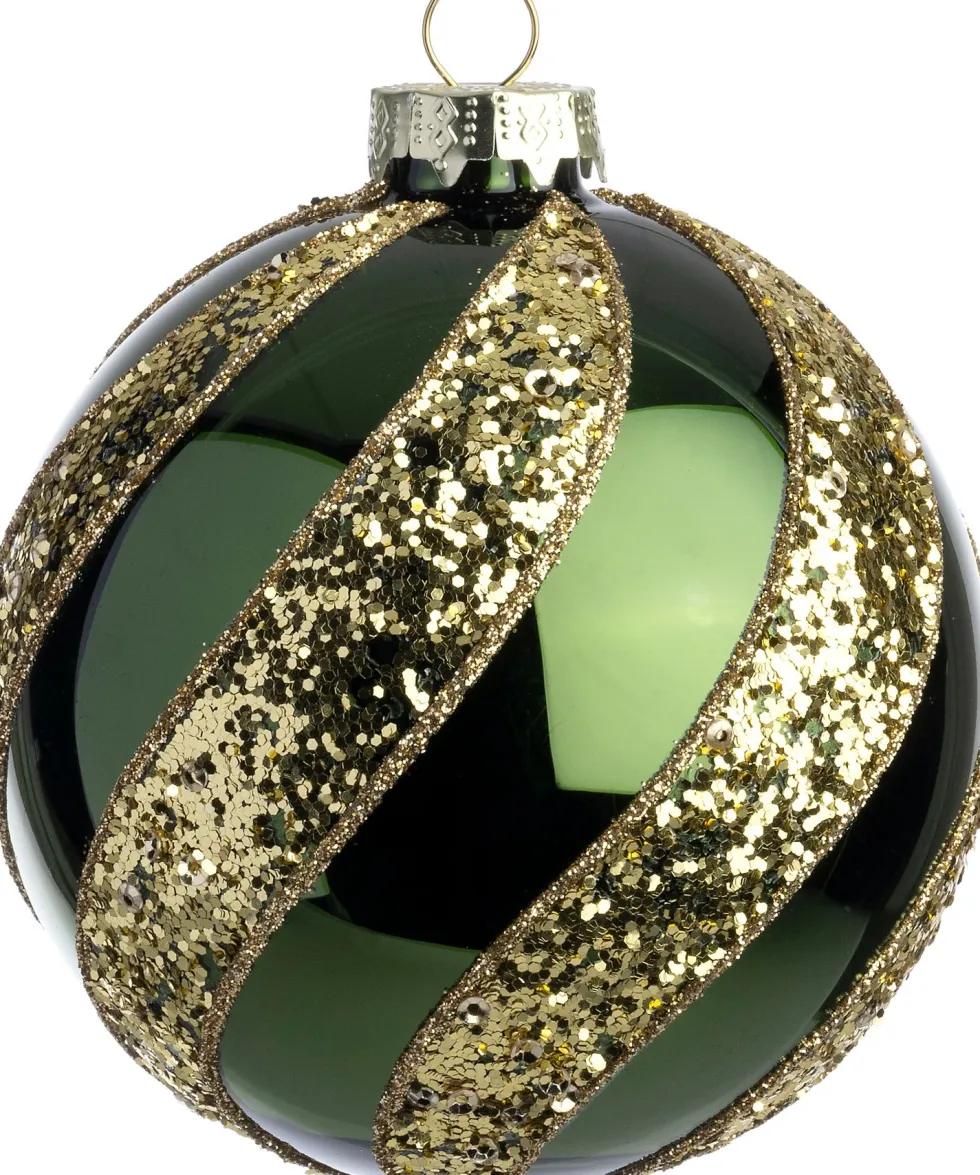 Intratuin kerstbal Cousland groen lijnen D 8 cm