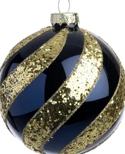 Intratuin kerstbal Cousland blauw lijnen D 10 cm