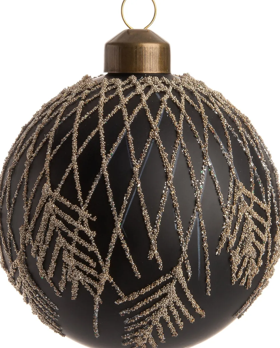 Intratuin kerstbal Dex bepareld zwart D 8 cm
