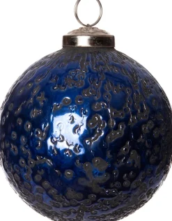 Intratuin kerstbal donkerblauw reliëf D 8 cm