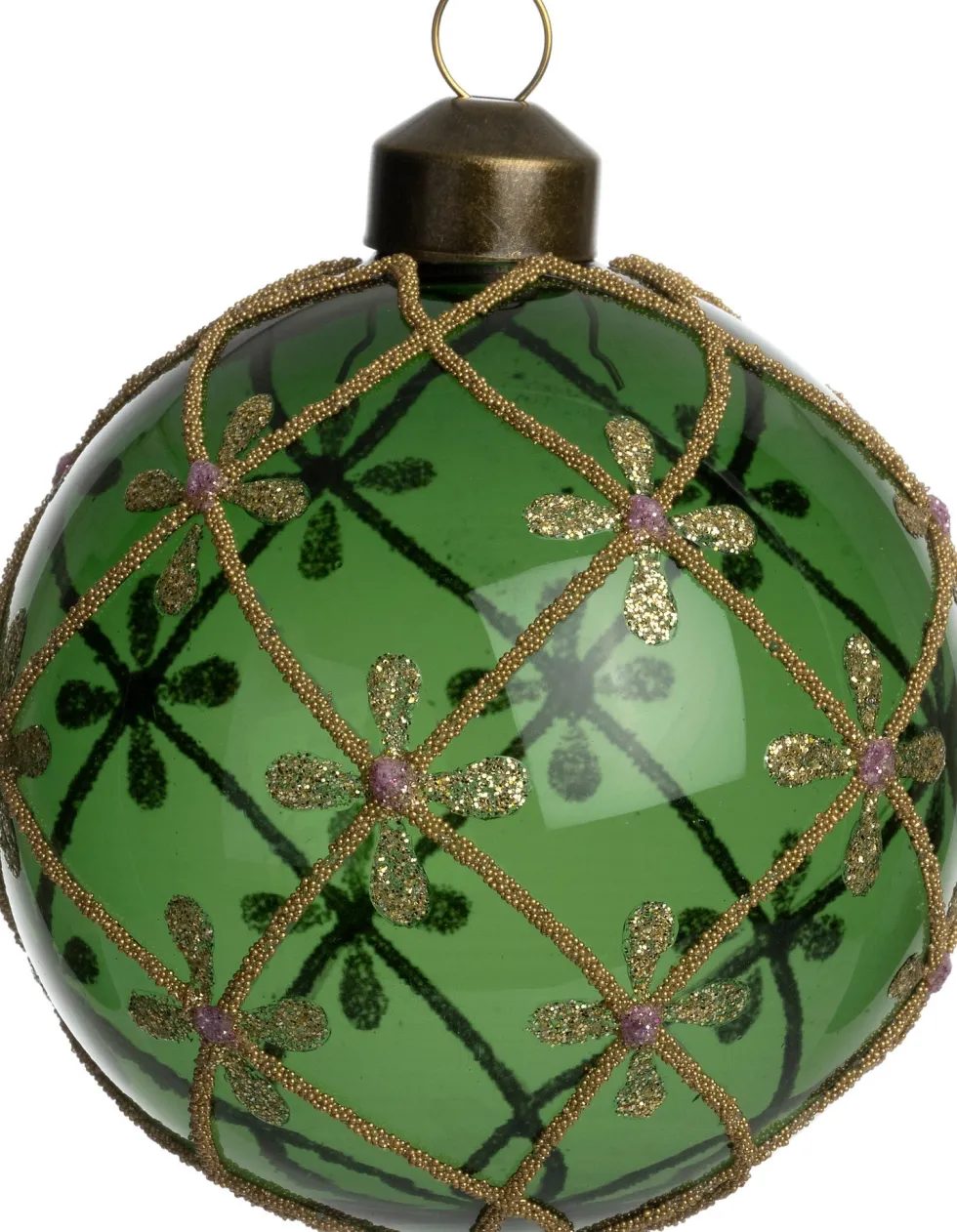Intratuin kerstbal Eilish groen bloem D 8 cm