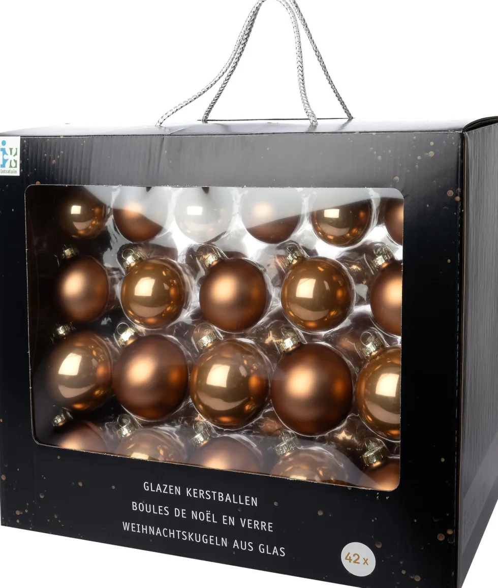Intratuin kerstbal Gaby karamel D 5 / 6 / 7 cm 42 stuks