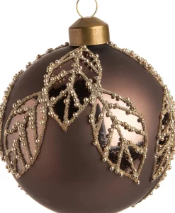 Intratuin kerstbal Holly bruin / zilver D 8 cm