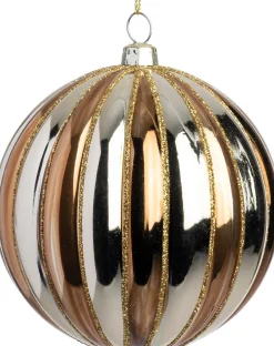 Intratuin kerstbal Joy goud /zilver ribbel D 10 cm