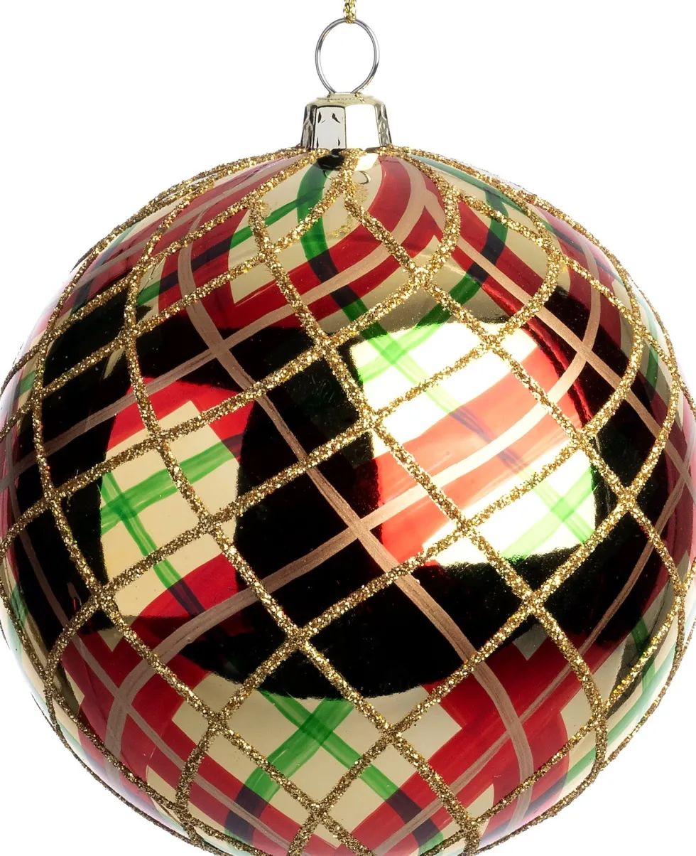 Intratuin kerstbal Joy rood / groen / goud tartan D 10 cm