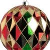 Intratuin kerstbal Joy rood / groen / goud ruit D 10 cm