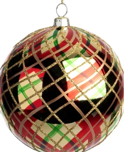 Intratuin kerstbal Joy rood / groen / goud tartan D 12 cm