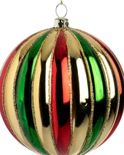 Intratuin kerstbal Joy rood / groen / goud ribbel D 12 cm