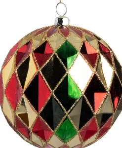 Intratuin kerstbal Joy rood / groen / goud ruit D 12 cm