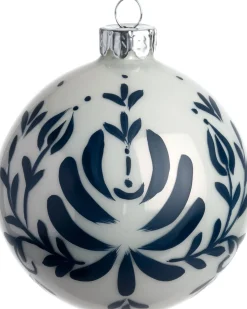 Intratuin kerstbal Kirkham blad wit / blauw D 8 cm