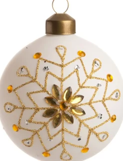 Intratuin kerstbal Mabel bloem wit / goud D 8 cm
