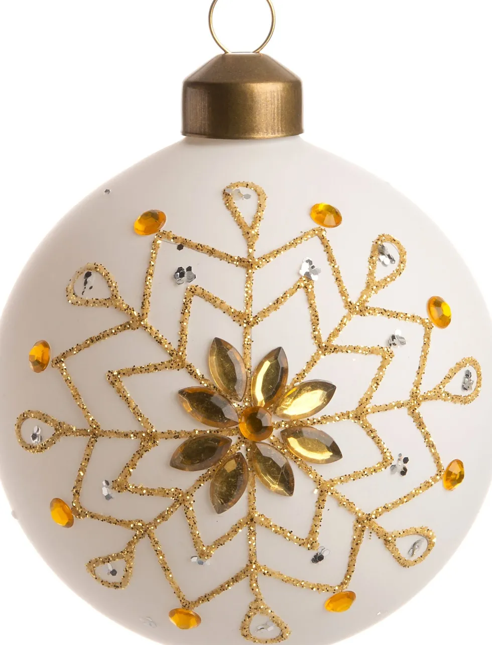Intratuin kerstbal Mabel bloem wit / goud D 8 cm