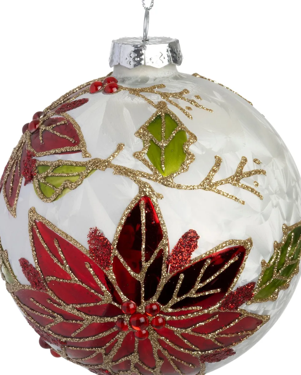 Intratuin kerstbal Maharees wit / rood D 10 cm