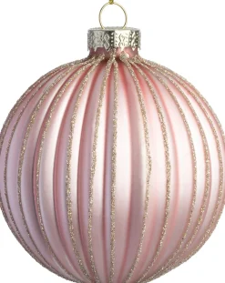 Intratuin kerstbal Milton roze mat streep D 8 cm