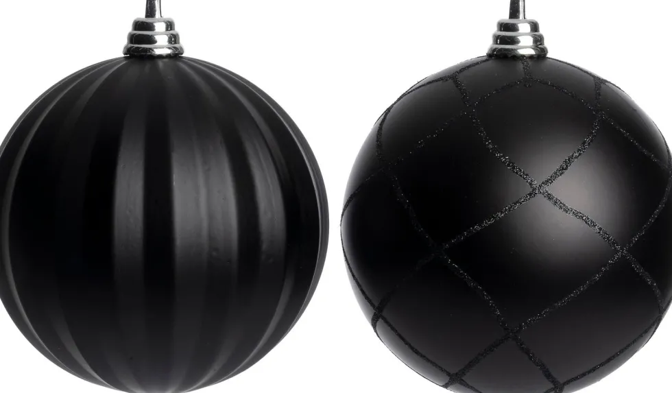 Intratuin kerstbal Montrose zwart D 15 cm 2 stuks