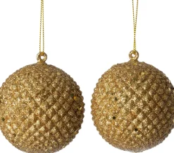 Intratuin kerstbal Pine goud D 6,5 H 7 cm 2 stuks