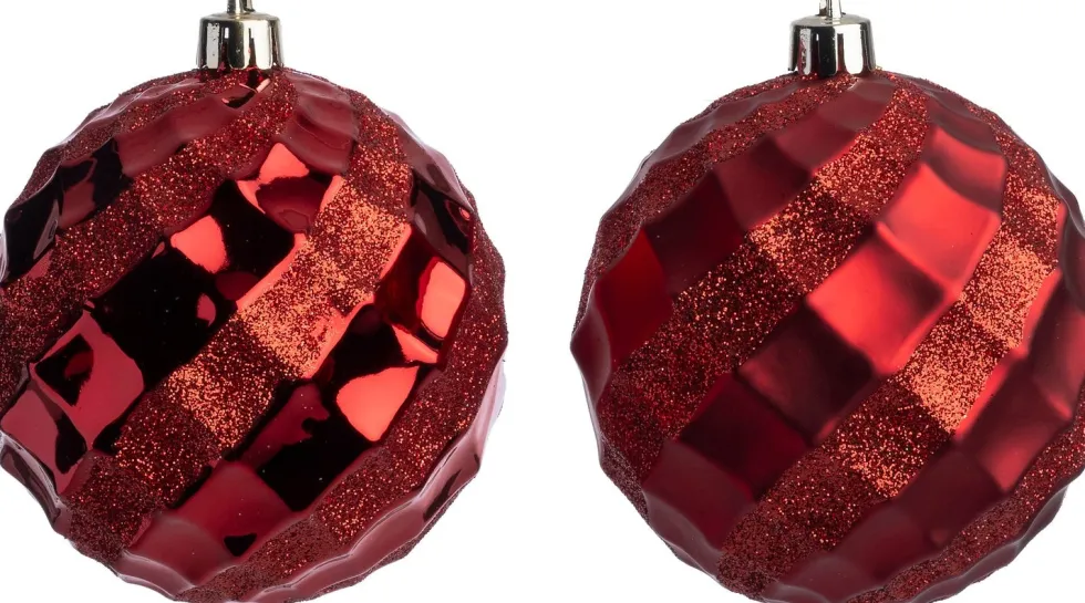 Intratuin kerstbal rood reliëf D 10 cm 2 stuks