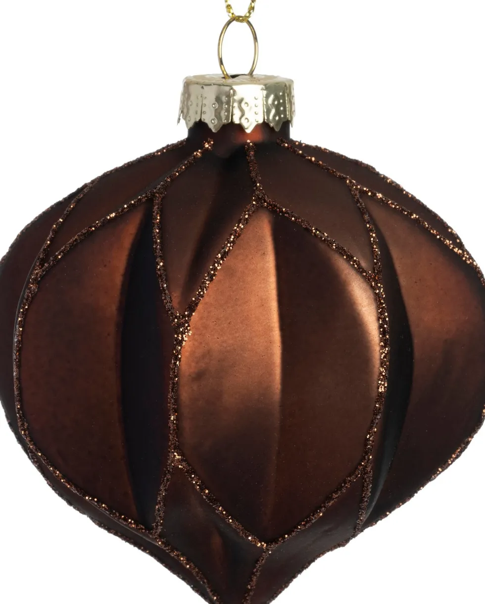 Intratuin kerstbal Scariff druppel bruin D 8 cm