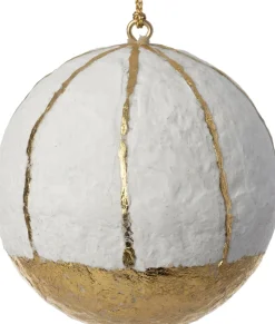 Intratuin kerstbal wit / goud lijnen wit / goud D 7 H 7 cm