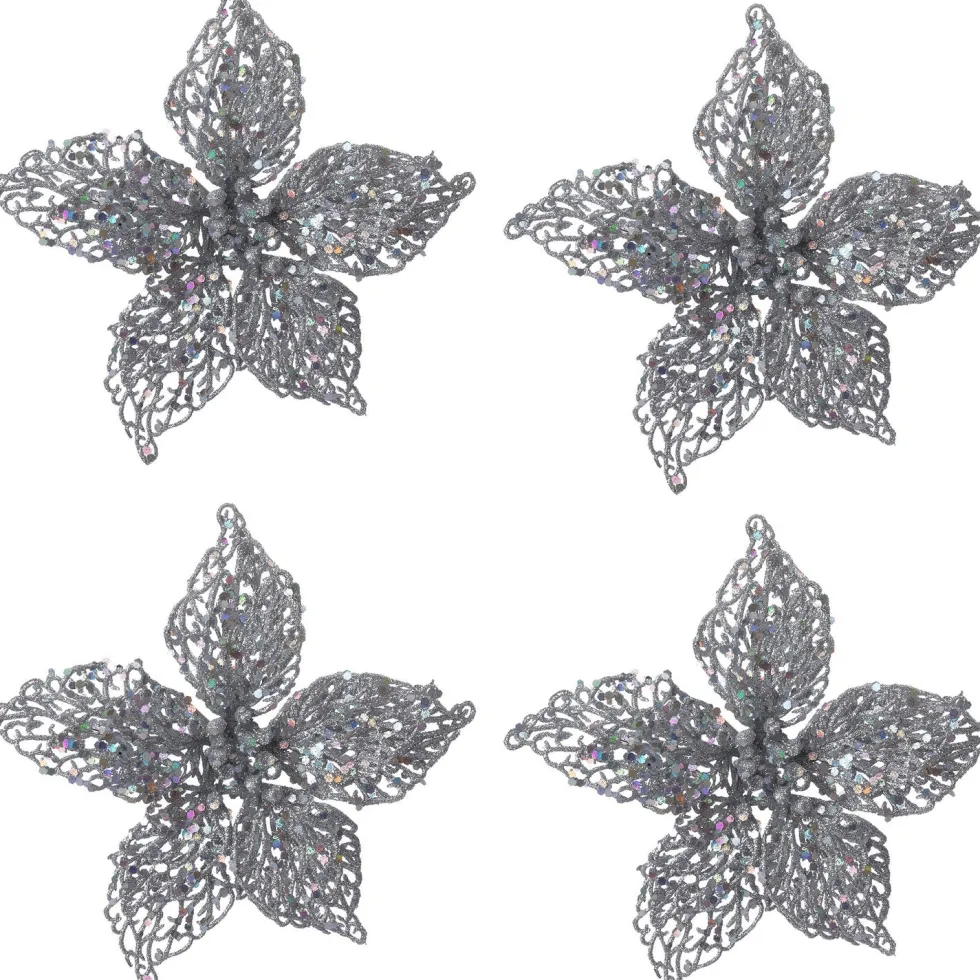 Intratuin kerstclip Anja bloem zilver D 20 H 5 cm 4 stuks