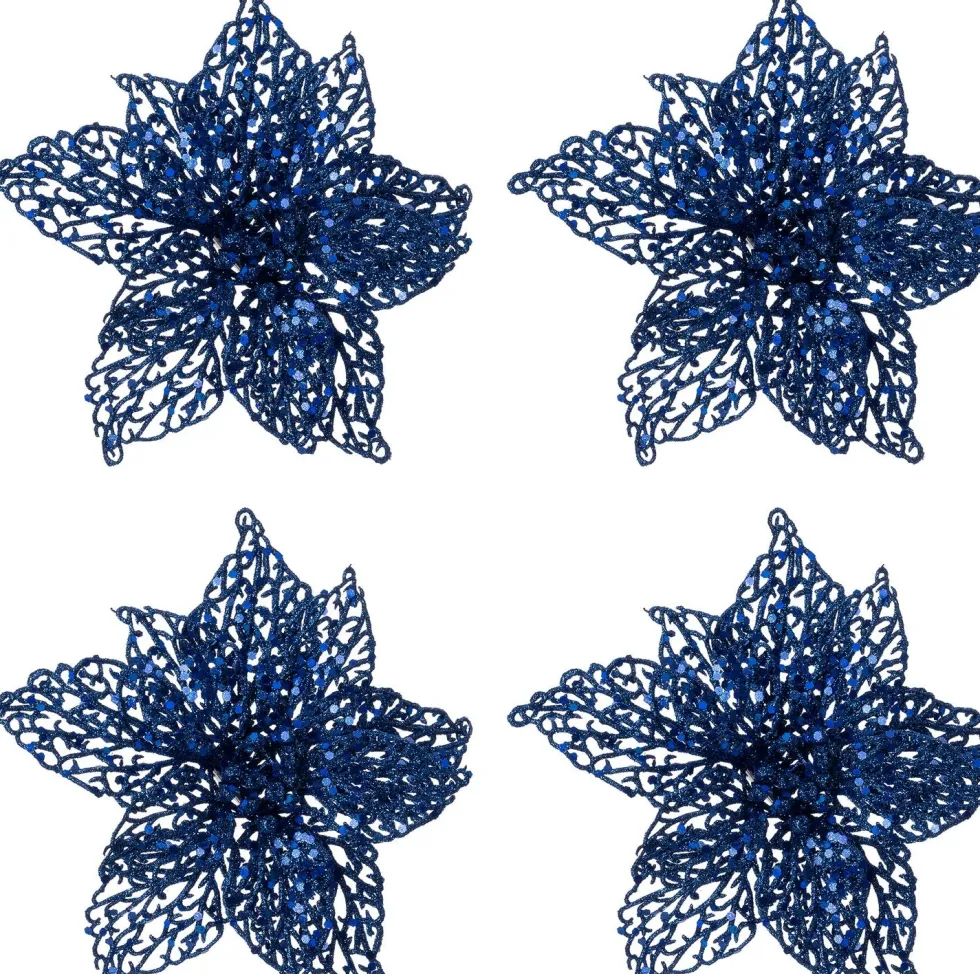 Intratuin kerstclip Anja bloem blauw D 20 H 5 cm 4 stuks