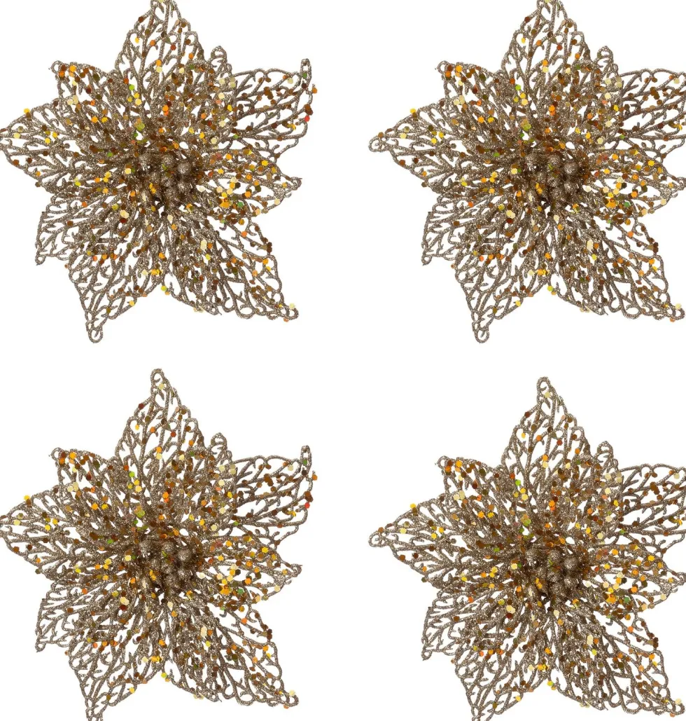 Intratuin kerstclip Anja bloem goud D 20 H 5 cm 4 stuks