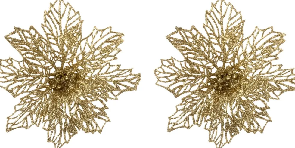 Intratuin kerstclip bloem goud D 13,5 cm 2 stuks