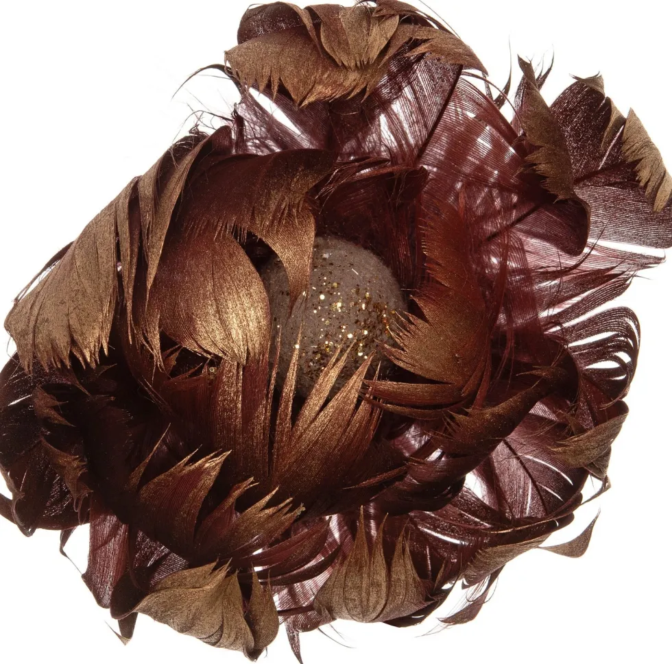 Intratuin kerstclip bloem van veren goud D 10 H 7 cm