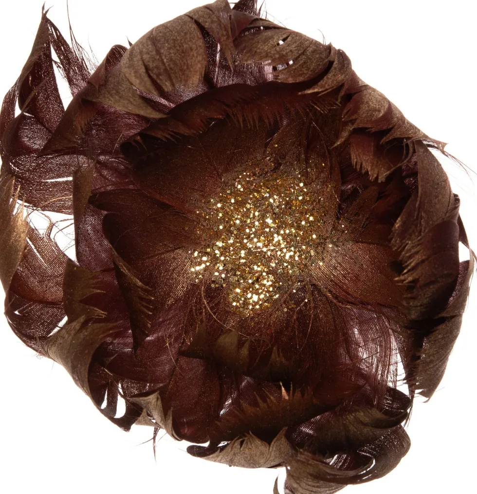 Intratuin kerstclip bloem van veren glitter goud D 10 H 7 cm