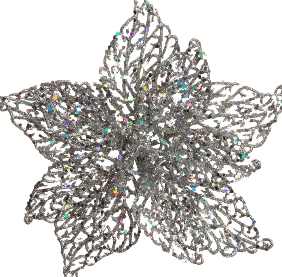 Intratuin kerstclip bloem zilver D 20 H 5 cm