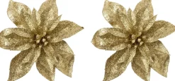 Intratuin kerstclip Fleir bloem goud D 14 cm 2 stuks