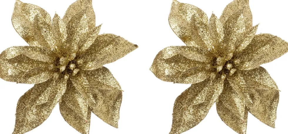 Intratuin kerstclip Fleir bloem goud D 14 cm 2 stuks