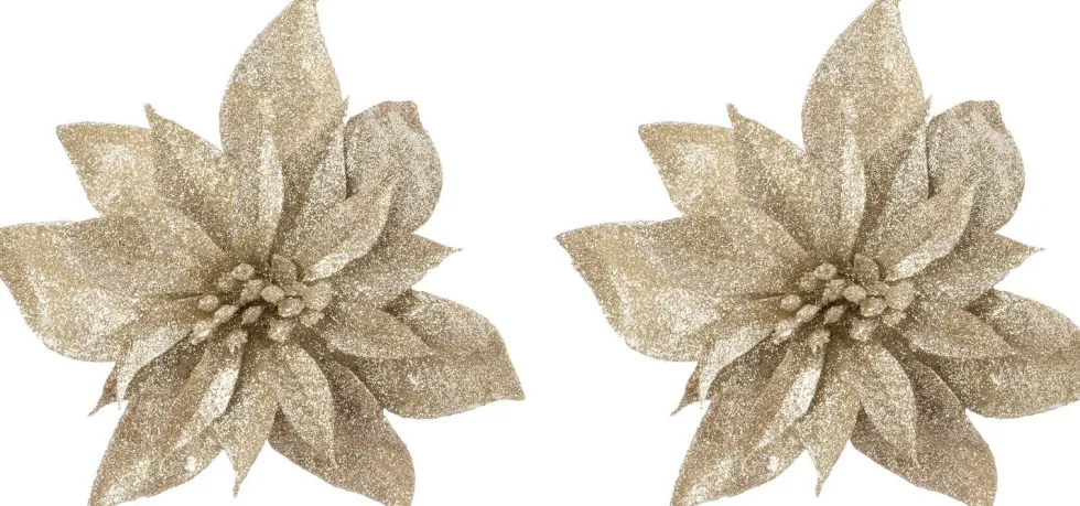 Intratuin kerstclip Fleir bloem beige D 14 cm 2 stuks