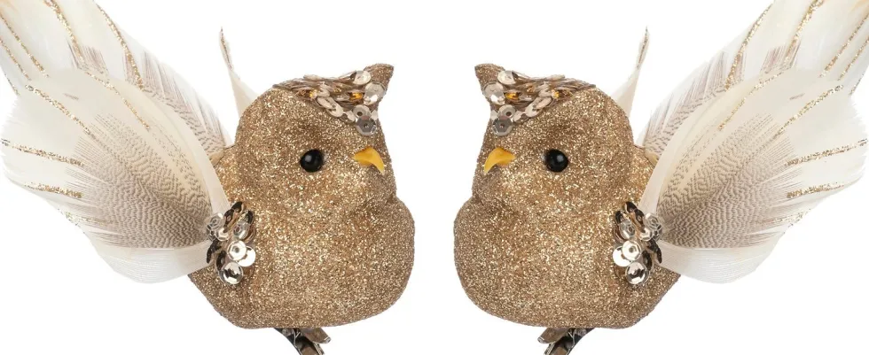 Intratuin kerstclip Hibou uil beige 12,7 x 9 x 5 cm 2 stuks