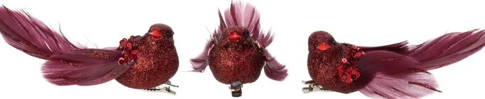 Intratuin kerstclip Liroy vogel bordeaux 12,7 x 5 x 4 cm 3 stuks